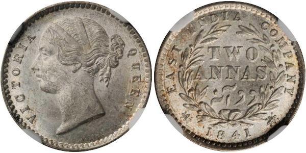 2 Anna Compañía Británica de las Indias Orientales (1757-1858) / India Plata Victoria (1819 - 1901)