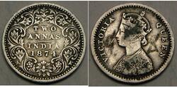 2 Anna Raj Británico (1858-1947) Plata Victoria (1819 - 1901)