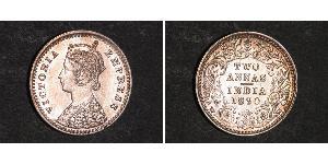 2 Anna Raj Británico (1858-1947) Plata Victoria (1819 - 1901)