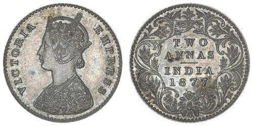 2 Anna Raj Británico (1858-1947) Plata Victoria (1819 - 1901)