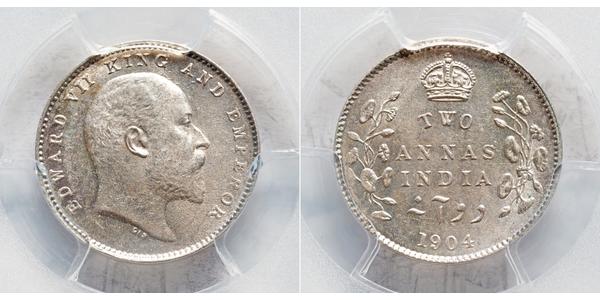 2 Anna Britisch-Indien (1858-1947) Silber Eduard VII (1841-1910)