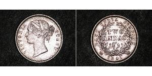 2 Anna Indien / Britische Ostindien-Kompanie (1757-1858) Silber Victoria (1819 - 1901)