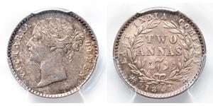 2 Anna Indien / Britische Ostindien-Kompanie (1757-1858) Silber Victoria (1819 - 1901)