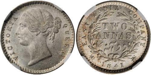 2 Anna Indien / Britische Ostindien-Kompanie (1757-1858) Silber Victoria (1819 - 1901)