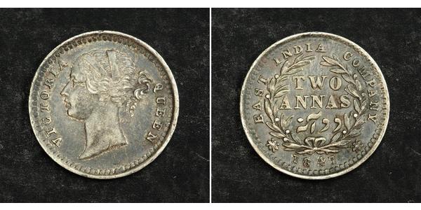 2 Anna British East India Company (1757-1858) / India Silver Victoria (1819 - 1901)