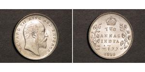 2 Anna British Raj (1858-1947) Silver Edward VII (1841-1910)