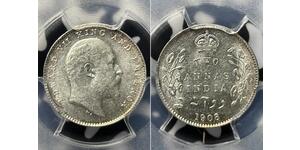 2 Anna British Raj (1858-1947) Silver Edward VII (1841-1910)