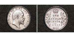 2 Anna British Raj (1858-1947) Silver Edward VII (1841-1910)