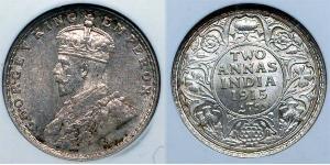 2 Anna 英属印度 (1858 - 1947)  乔治五世  (1865-1936)