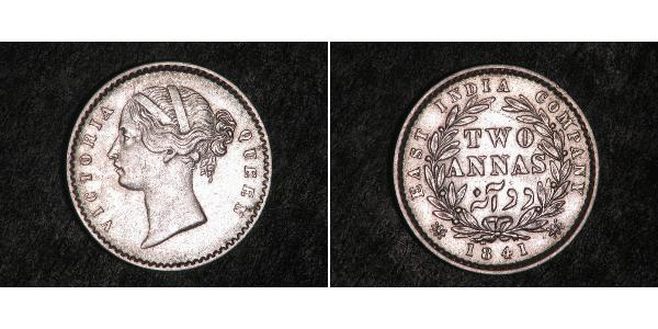 2 Anna 印度 / 不列颠东印度公司 銀 维多利亚 (英国君主)
