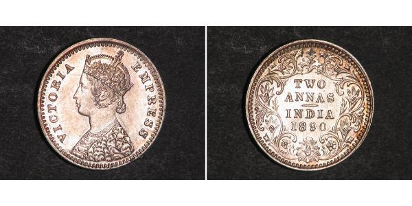 2 Anna 英属印度 (1858 - 1947) 銀 维多利亚 (英国君主)