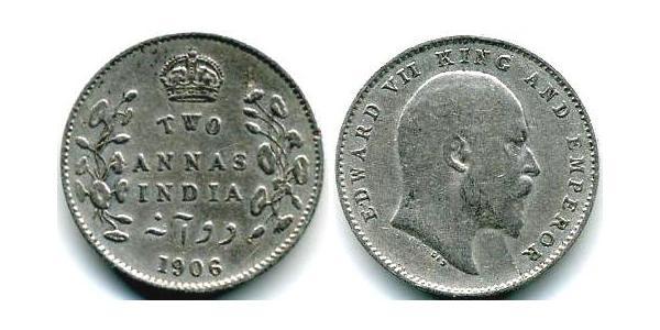 2 Anna 英属印度 (1858 - 1947) 銀 爱德华七世 (1841-1910)