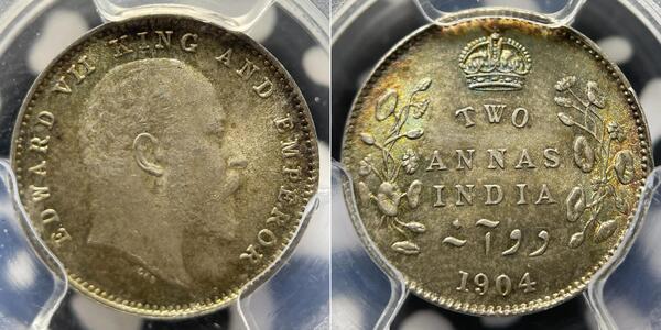 2 Anna 英属印度 (1858 - 1947) 銀 爱德华七世 (1841-1910)
