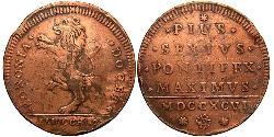 2 Baiocco Papal States (752-1870) Bronze Pope Pius VI ( 1717-1799)