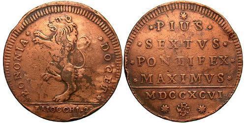 2 Baiocco Papal States (752-1870) Bronze Pope Pius VI ( 1717-1799)