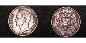 2 Bolivar Venezuela Argent Simon Bolivar (1783 - 1830)