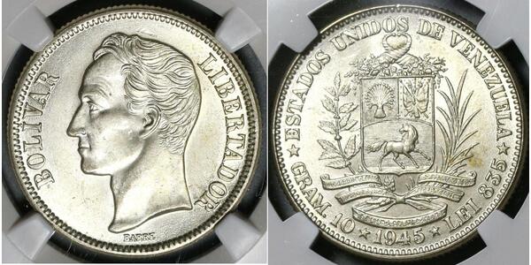 2 Bolivar Venezuela Argent Simon Bolivar (1783 - 1830)