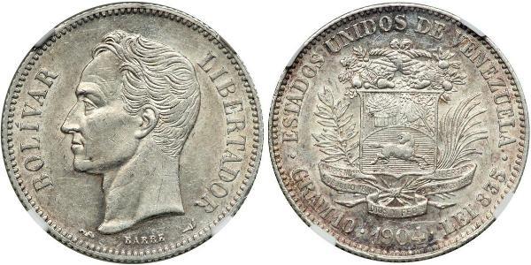 2 Bolivar Venezuela Argent Simon Bolivar (1783 - 1830)