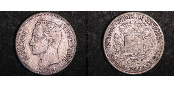 2 Bolivar Venezuela Argento Simon Bolivar (1783 - 1830)