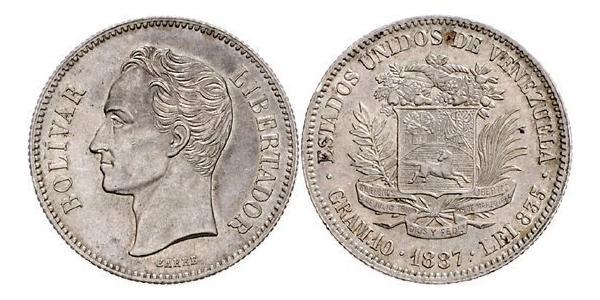 2 Bolivar Venezuela Argento Simon Bolivar (1783 - 1830)