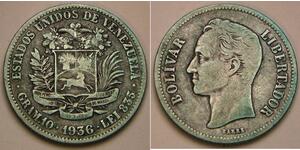 2 Bolivar Venezuela Silber Simon Bolivar (1783 - 1830)