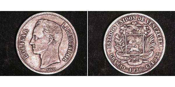 2 Bolivar Venezuela Silber Simon Bolivar (1783 - 1830)