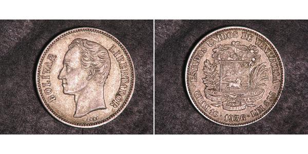 2 Bolivar Venezuela Silber Simon Bolivar (1783 - 1830)