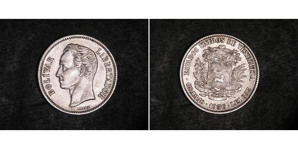 2 Bolivar Venezuela Silver Simon Bolivar (1783 - 1830)