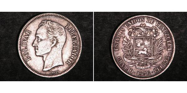 2 Bolivar Venezuela Silver Simon Bolivar (1783 - 1830)