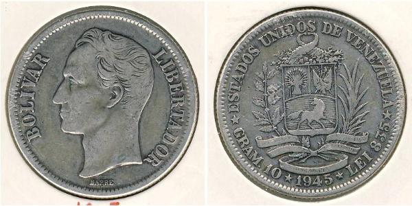 2 Bolivar Venezuela Silver Simon Bolivar (1783 - 1830)