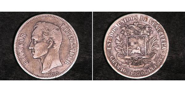 2 Bolivar Venezuela 銀 Simon Bolivar (1783 - 1830)