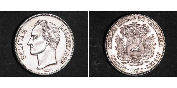 2 Bolivar Venezuela 銀 Simon Bolivar (1783 - 1830)