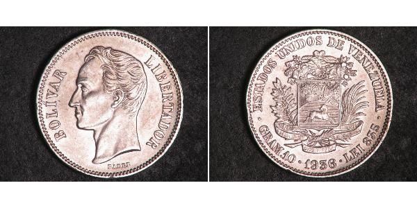2 Bolivar Venezuela 銀 Simon Bolivar (1783 - 1830)