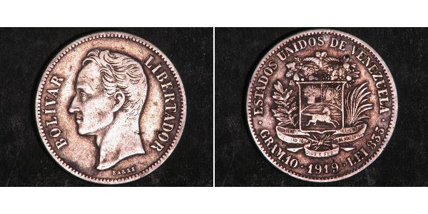 2 Bolivar Venezuela 銀 Simon Bolivar (1783 - 1830)