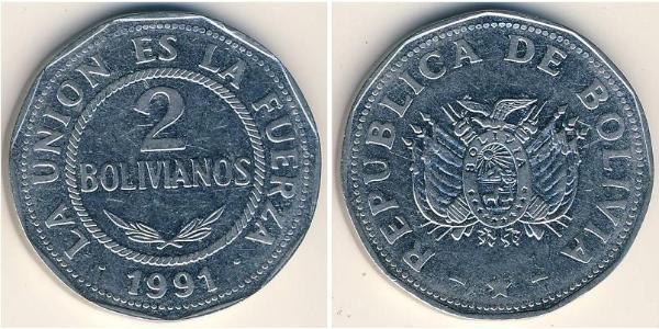 2 Boliviano Багатонаціональна Держава Болівія  (1825 - ) Залізо 