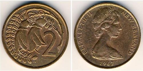 2 Cent Nueva Zelanda Bronce Isabel II (1926-2022)