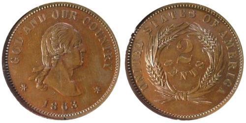 2 Cent Estados Unidos de América (1776 - ) Cobre 