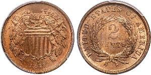 2 Cent Estados Unidos de América (1776 - ) Tin/Cobre/Zinc 