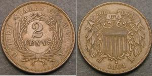 2 Cent Estados Unidos de América (1776 - ) Tin/Cobre/Zinc 