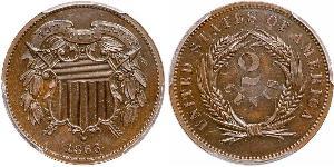 2 Cent Estados Unidos de América (1776 - ) Tin/Cobre/Zinc 