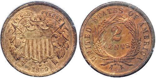 2 Cent Estados Unidos de América (1776 - ) Tin/Cobre/Zinc 