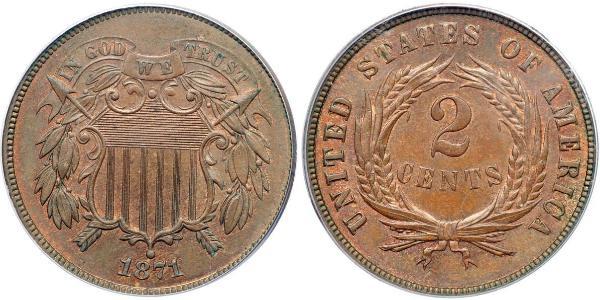 2 Cent 美利堅合眾國 (1776 - ) Tin/銅/Zinc 