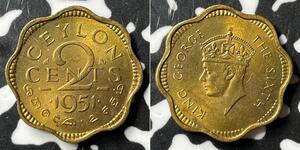 2 Cent Sri Lanka/Ceylon 黃銅 乔治六世 (1895-1952)
