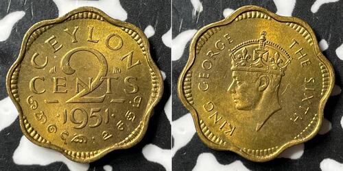 2 Cent Sri Lanka/Ceylon 黃銅 乔治六世 (1895-1952)