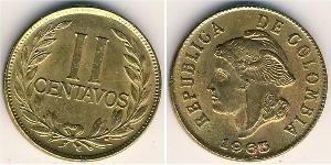 2 Centavo Republic of Colombia (1886 - ) Brass 