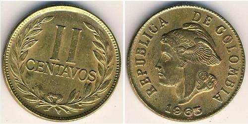 2 Centavo Republic of Colombia (1886 - ) Brass 