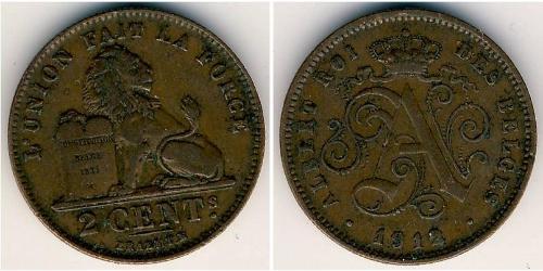 2 Centavo Belgium Copper 