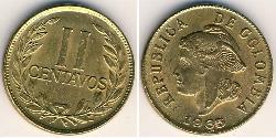 2 Centavo Republik Kolumbien  (1886 - ) Messing 