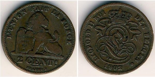 2 Centavo Belgio Rame 