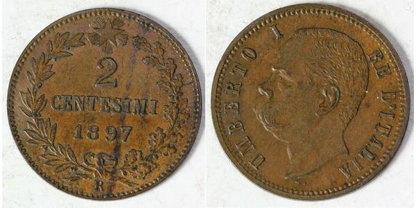 2 Centesimo 意大利王國 (1861-1946) 銅 Umberto I (1844-1900)